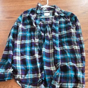 American Eagle Outfitters Teal and Navy Plaid Shirt